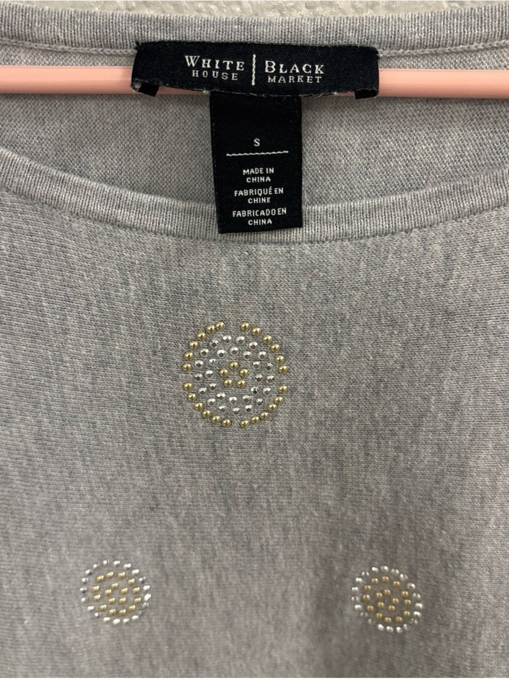 White House Black Market Light Gray Sweater with Gold & Silver Stud Circles
